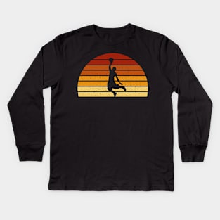 Vintage Sunset Basketball Gift For Basketball Players Kids Long Sleeve T-Shirt